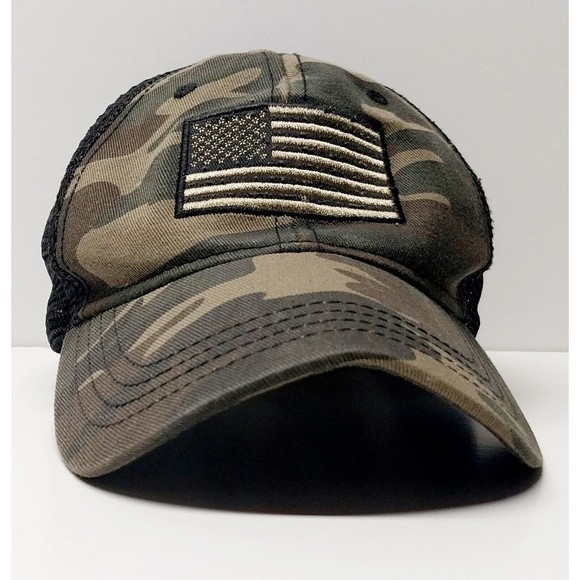 USA Flag Patch Camo Baseball Cap Hat Mens Green Brown Adjustable Soft Mesh Vent - Picture 15 of 16